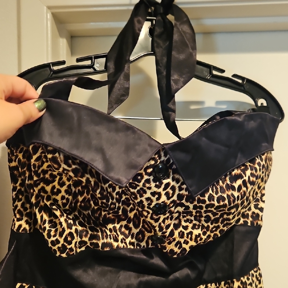Queen Of Holloway Leopard Print Halter Dress With Stain Ties Size 3X